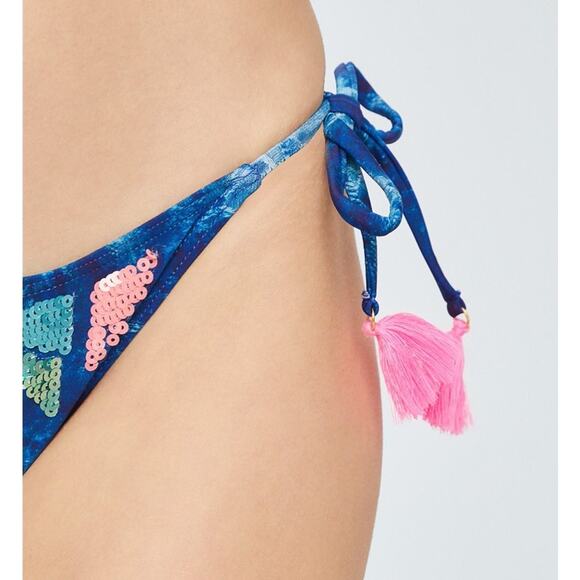 Desigual Eloise Multicolored Sequin Side Tie Pink Tassels Bikini Swim Bottom - L - Picture 13 of 14